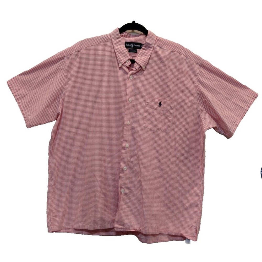 Ralph Lauren Greggor Checked Button Down Shirt Mens XL Short Sleeves Red & White